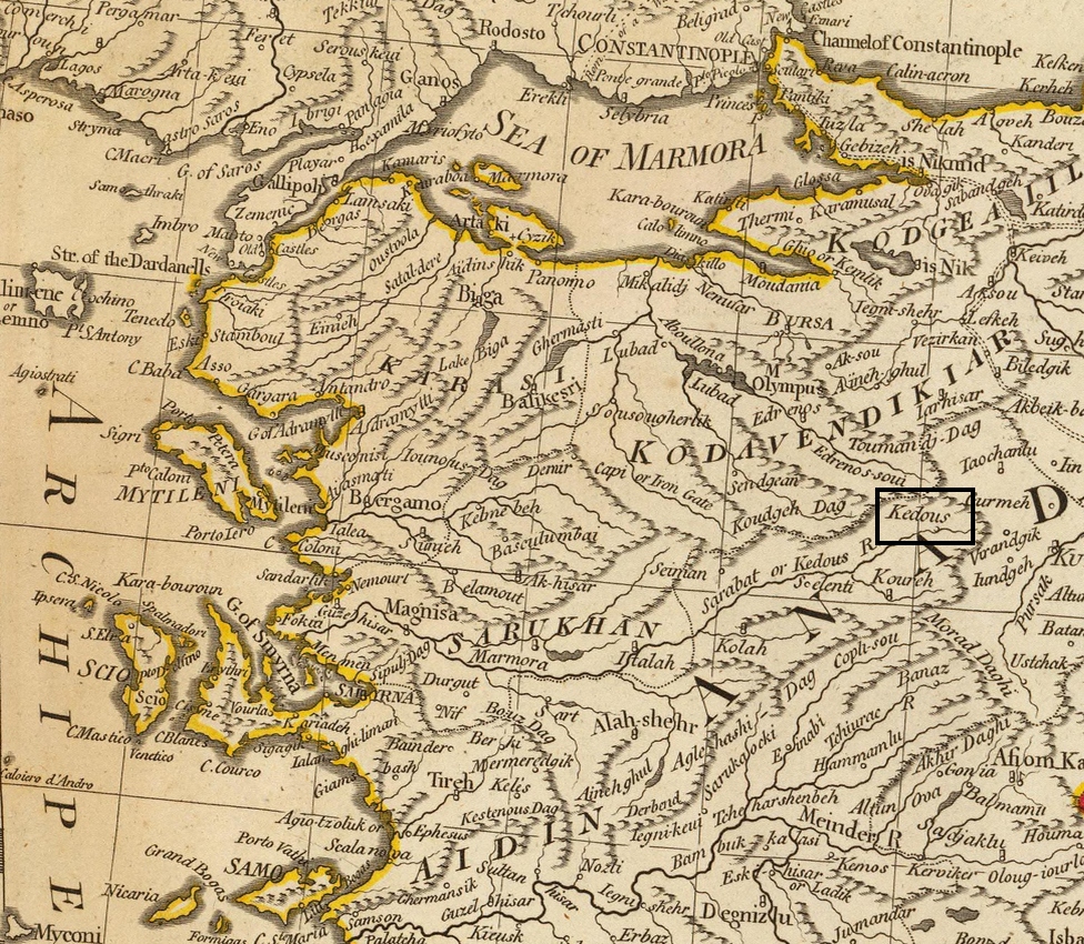 Ville de Kedous / Gediz sur une carte ancienne de 1794