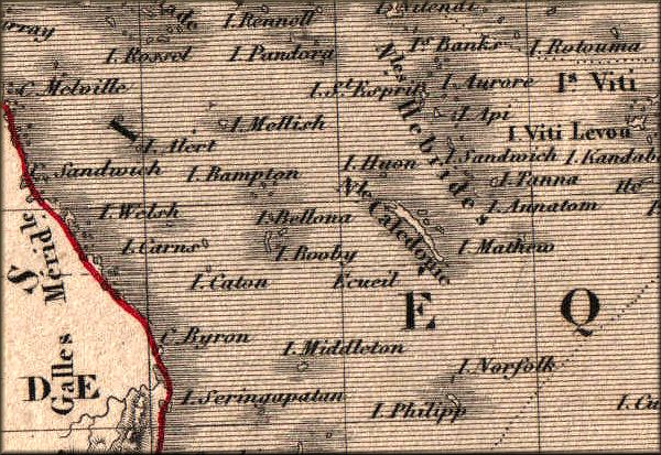 Nouvelle Caldonie - Ocan Pacifique Sud - carte geographique de 1843