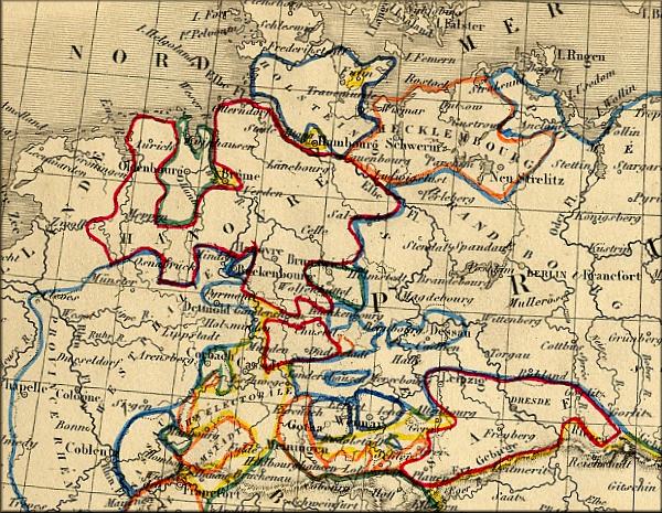 Confdration de l'Allemagne du Nord - carte geographique ancienne de 1843