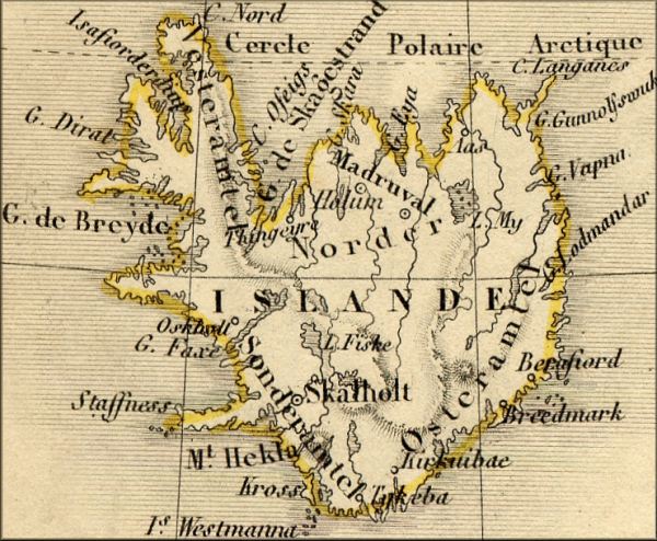 Islande / Iceland / Island - carte geographique ancienne (atlas de 1843)
