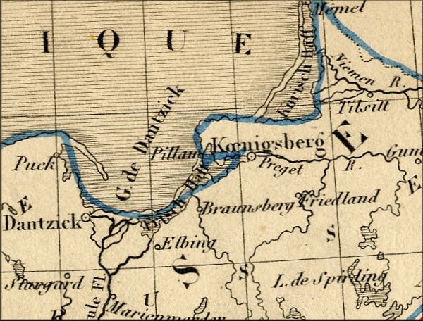 Koenigsberg / Konigsberg / Kalinigrad (Prusse orientale / Russie) - carte geographique ancienne (atlas d'Alexandre Vuillemin - Paris 1843)