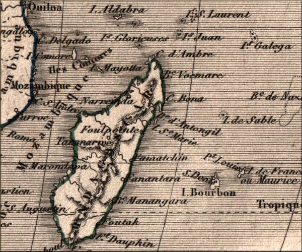 Mayotte - Comores - Ocan Indien - carte geographique ancienne de 1843