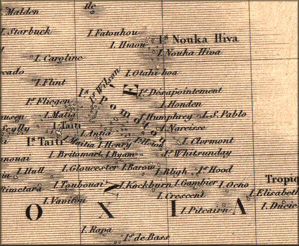 Tahiti & Polynsie franaise - Ocanie - Pacifique - carte geographique ancienne de 1843