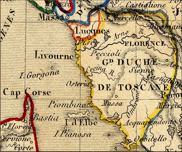 Toscane / Toscana - Italie / Italia / Italy - carte geographique ancienne (atlas d'Alexandre Vuillemin - Paris 1843)