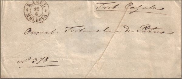 lettre ancienne (sans timbre poste mais avec cachets postaux et sceau) de Cahul / Kahul / Kagul (Moldavie) via Galatz / Gallatz / Galati (Moldavie / Roumania) --> Putna (Bucovine - Roumanie)  du 20 juin 1860
