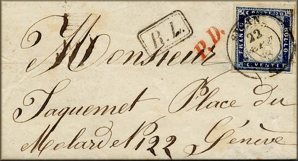 lettre ancienne (avec timbre poste et cachet postal) Evian (Savoie - France)  --> Genve (Suisse) - 22/09/1858