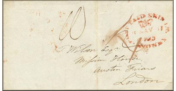 lettre ancienne (avec un cachet postal sans timbre poste) Tahiti (Polynesie franaise) --> Londres / London (Grande Bretagne) via Sidney (Australie) - 3 mars 1835